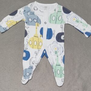 Biały pajacyk w kolorowe roboty